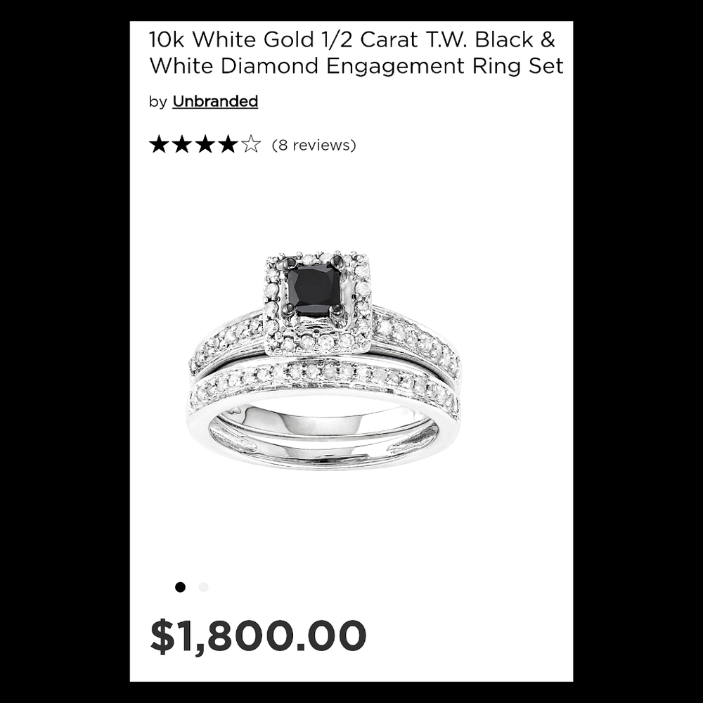10k White Gold 1/2 Ct Black Diamond Engagement Set